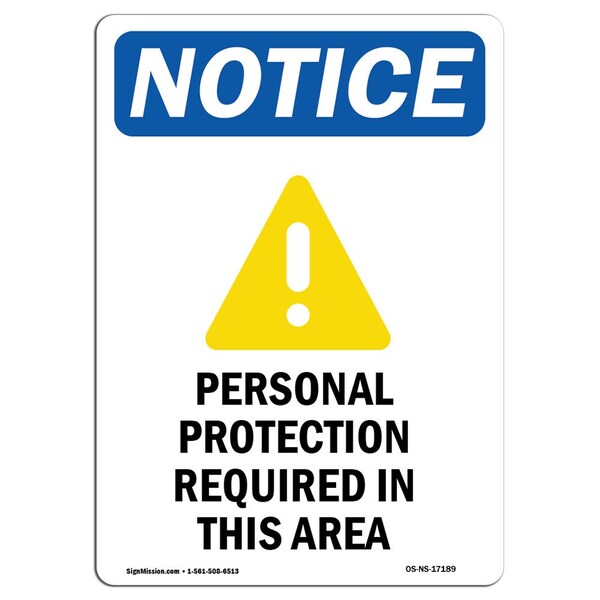 OSHA Sign, Personal Protection With Symbol, 5in X 3.5in Decal, 10PK, 3.5" W, 5" H, Portrait, PK10